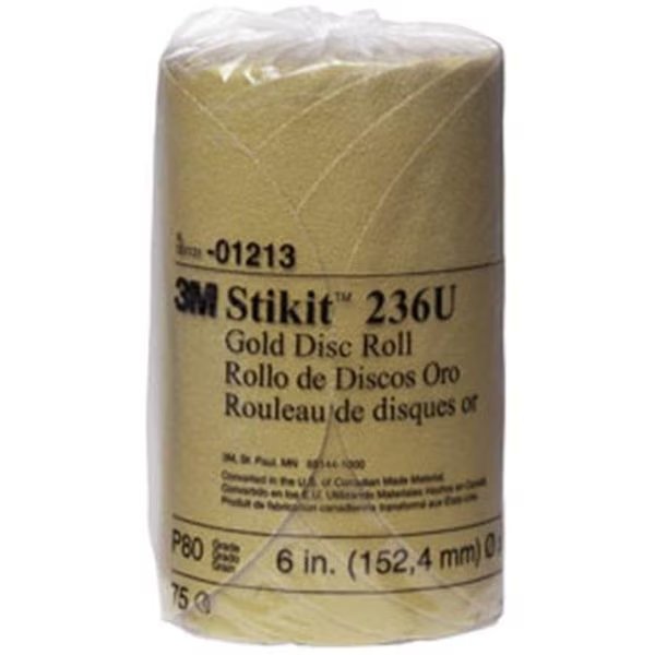 3M Company  3M-1213 Stikit Gold P80 Grade Sanding Discs - 75 Disc Roll, 3M, Mfr#: 3M-1213